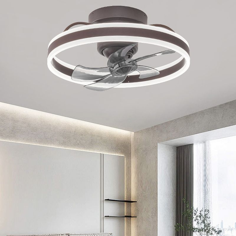 Single Black/Brown/White Ceiling Fan Lamp LED Metal Ceiling Fan Light for Living Room