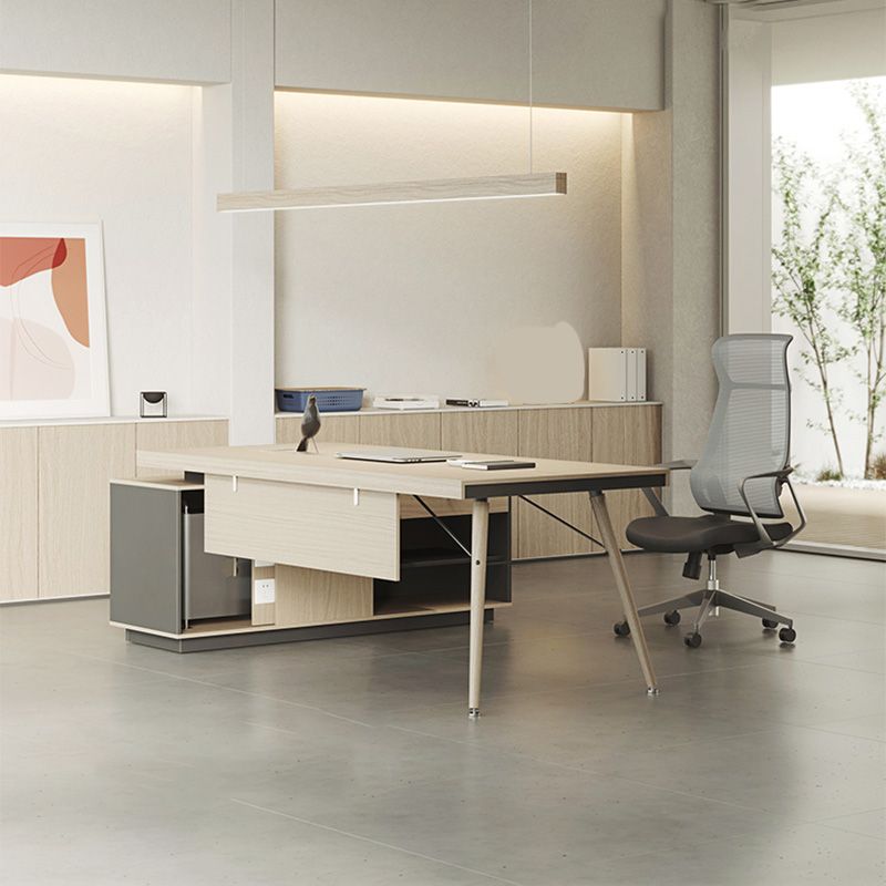 Contemporary Natural Executive Desk Oak L-Shape Wooden Office Desk