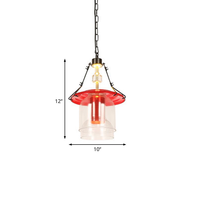 1 Light Cylinder/Cone Pendant Lighting Fixture Industrial Red Clear Glass Hanging Ceiling Light, 12"/19.5"