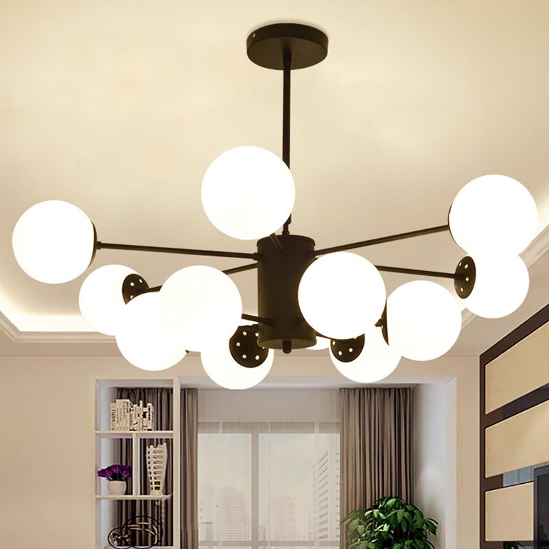 Living Room Chandelier Light Fixture Modern Black Chandelier Lighting with Ball Glass Shade