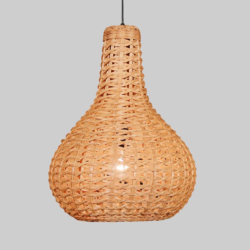 1 Head Hand-Worked Pendant Light Japanese Rattan Suspended Lighting Fixture in Beige