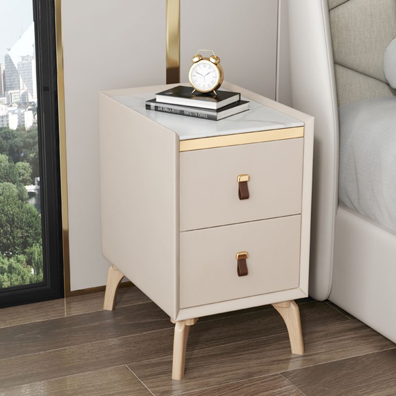 Modern Bed Nightstand Stone Accent Table Nightstand with Drawers