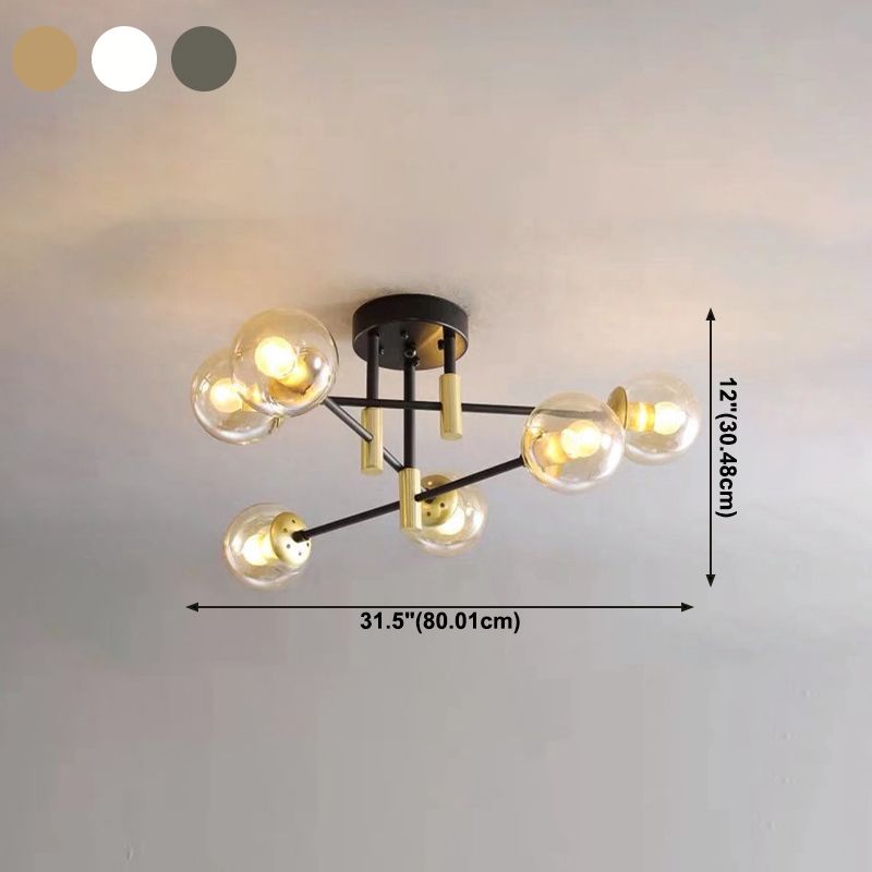 Globe Glass Ceiling Fixture in Modern Creative Style Electroplate Iron Semi Flush Mount for Bedroom