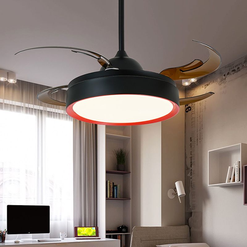 Simplicité Round Pendant la lampe à fans 42 "W LED Metal Semi Flush Plafond Light en noir pour chambre, 4 lames marron