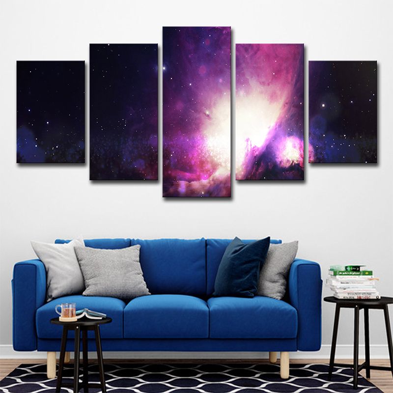 Dreamy Starry Sky Art Print for Children Bedroom Outer Space View Canvas in Purple