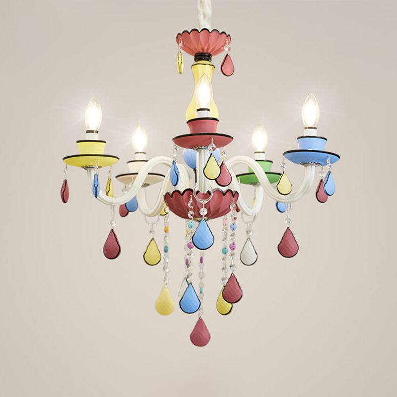 Candlestick Chandelier Lighting Macaron Metal Multicolored Hanging Lamp for Living Room