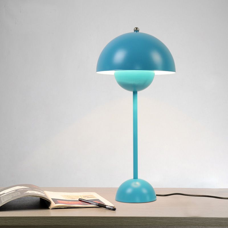 1-Light Study Room Reading Light Macaroon White/Black/Red Finish Table Lamp with Dome Metal Shade