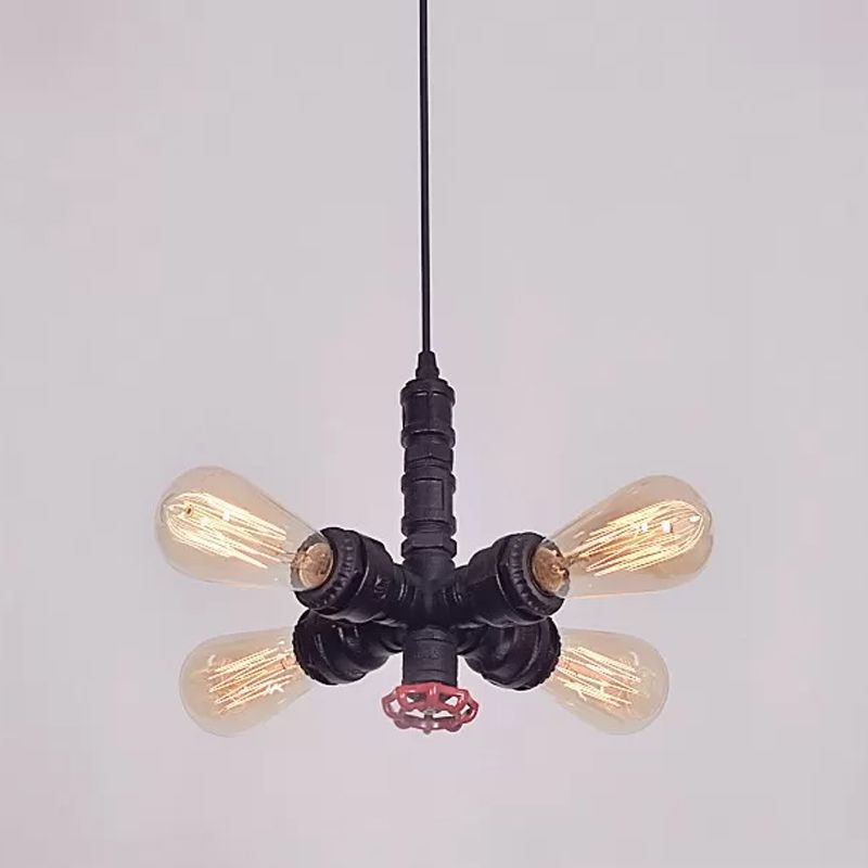 Radial Design Piping Metal Pendant Chandelier Warehouse 4-Light Living Room Drop Lamp in Bronze/Black