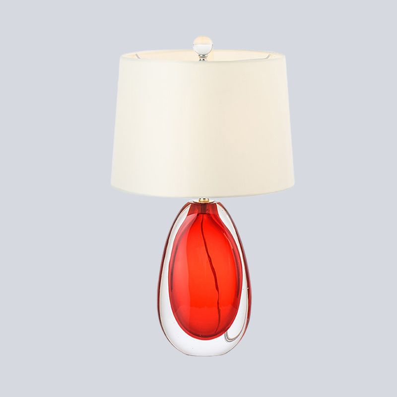 1 Bulb Living Room Task Light Modern Red Night Table Lamp with Barrel Fabric Shade