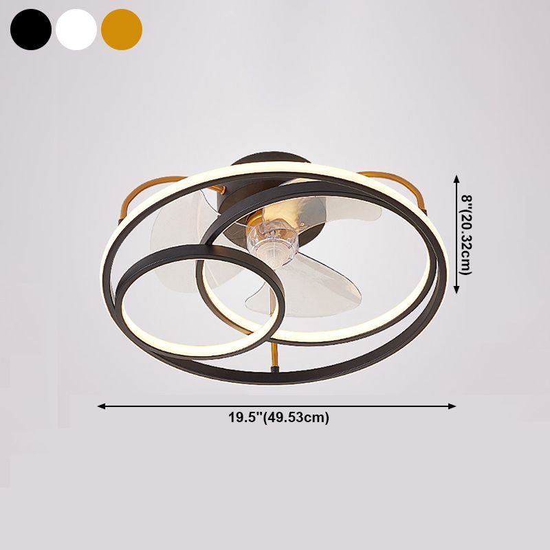 Simplicity 3-Ring Ceiling Fan Light Metallic Bedroom Semi Flush Ceiling Light