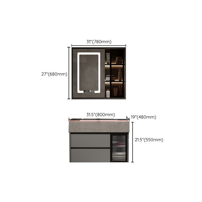 Modern Glass Vanity Sink Bathroom Wall-Mounted Vanity Cabinet with Mirror Cabinet