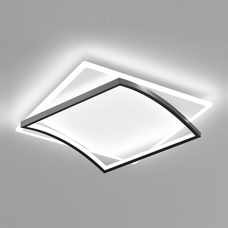 Metal Square Shape Flush Ceiling Light Modern Style 2 Lights Flush Mount Lighting