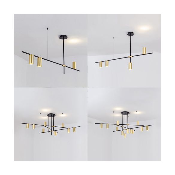 Asymmetrical Cylinder Chandelier Lighting Fixture Modern Metal 3/4/9 Heads Gold Ceiling Lamp for Dining Room in Warm/White