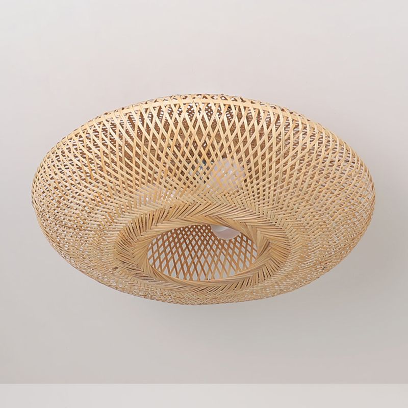 Bamboo Beige Close to Ceiling Lighting Flying Saucer Asia Ceiling Lamp