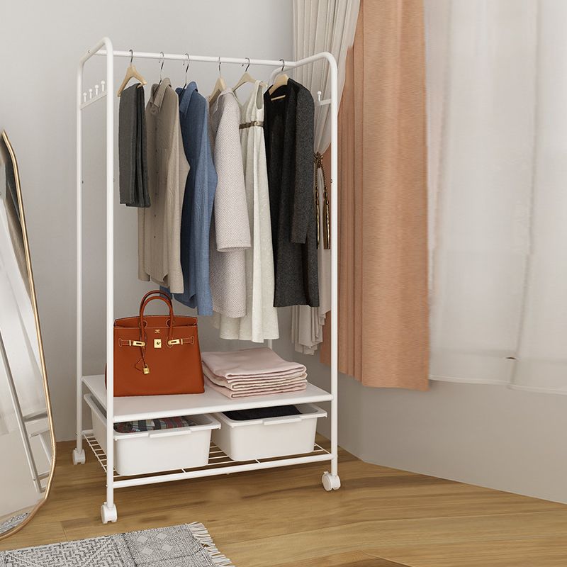 Contemporary Shelves Detail Coat Hooks Metal Coat Rack with Storage