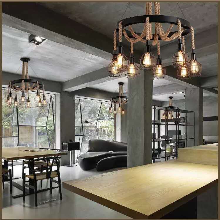 Cage Multi Drop Light Fittings Industrial Metal Hanging Pendant Lights for Restaurant