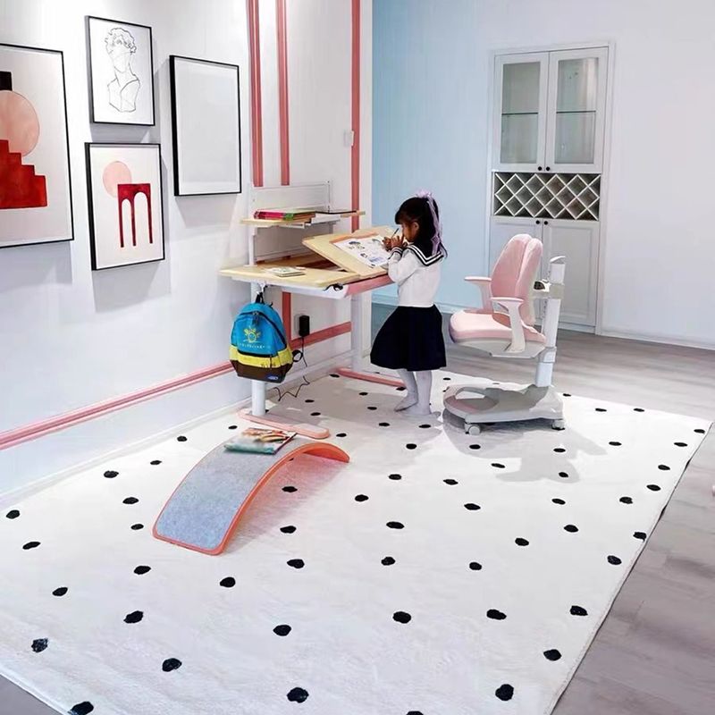 Fancy White Area Carpet Polka Dot Pattern Polyester Area Rug Non-Slip Backing Rug for Home Decor