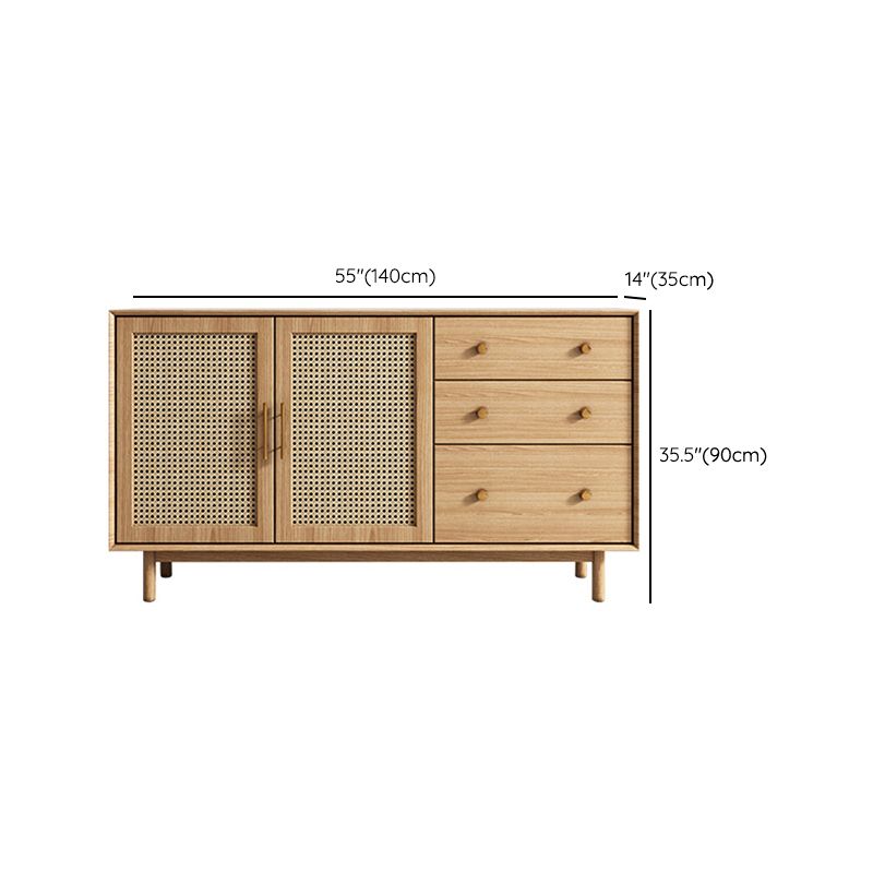 Modern 3-Drawer Sideboard Pine Solid Wood Buffet Stand with 2 Doors