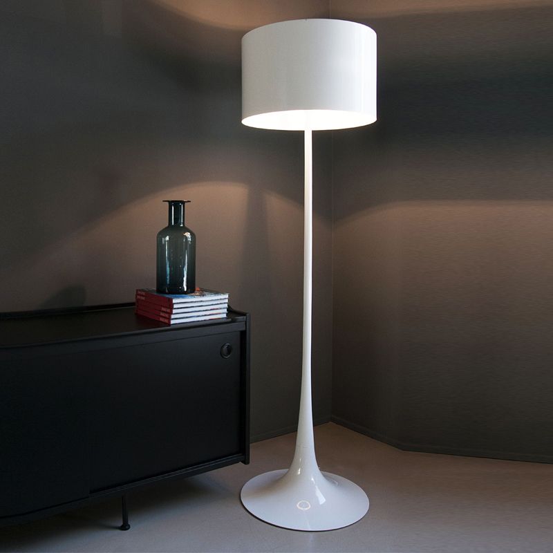 Zwart/witte trommelschaduw Vloer Lamp Moderne stijl 1 licht aluminium vloerlicht voor woonkamer, 12 "/16" breedte