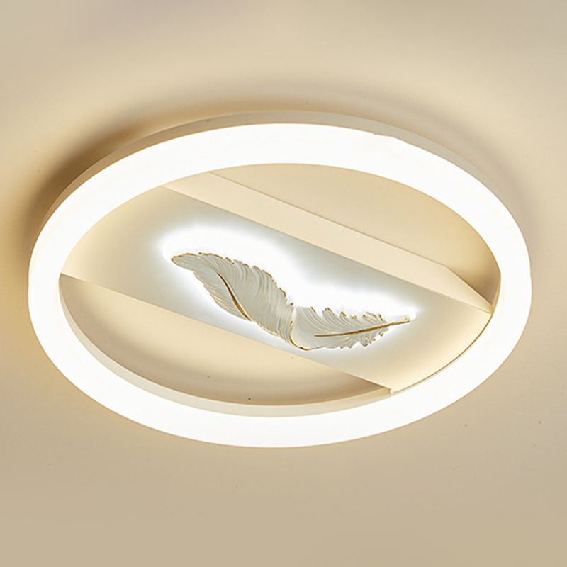 Circular Flush Mount Fixture Modern Metal Flush Light in White