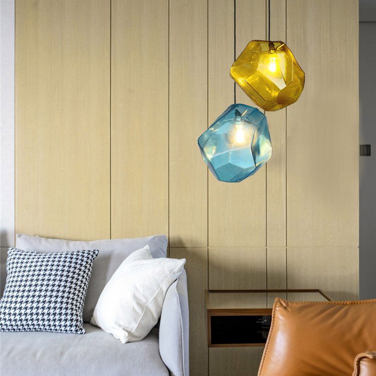 6-Colors Optional Stone Shaped Glass Hanging Light Nordic Style Simplicity Lighting Fixture for Bedroom