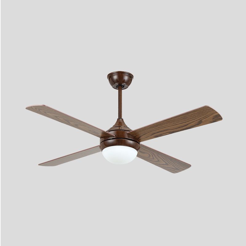 Brown LED Semi Flushmount Traditional Metallic Onion 4 Wood Blades Ceiling Fan Light for Living Room, 45" Wide