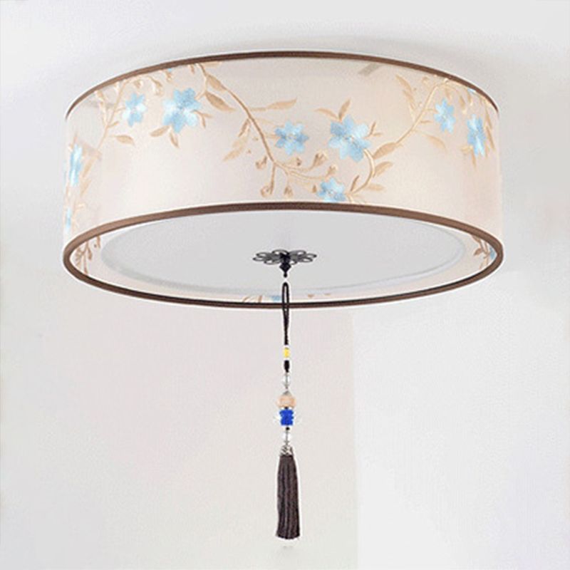 Geometry Shape Ceiling Lamp Tradition Iron Flush Mount with Fabric Lampshade for Hotel