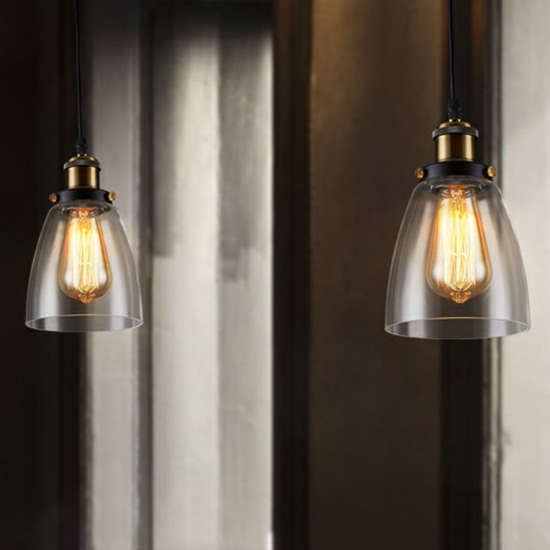 Industrial Bell Ceiling Light Single Clear Glass Hanging Pendant Light for Restaurant