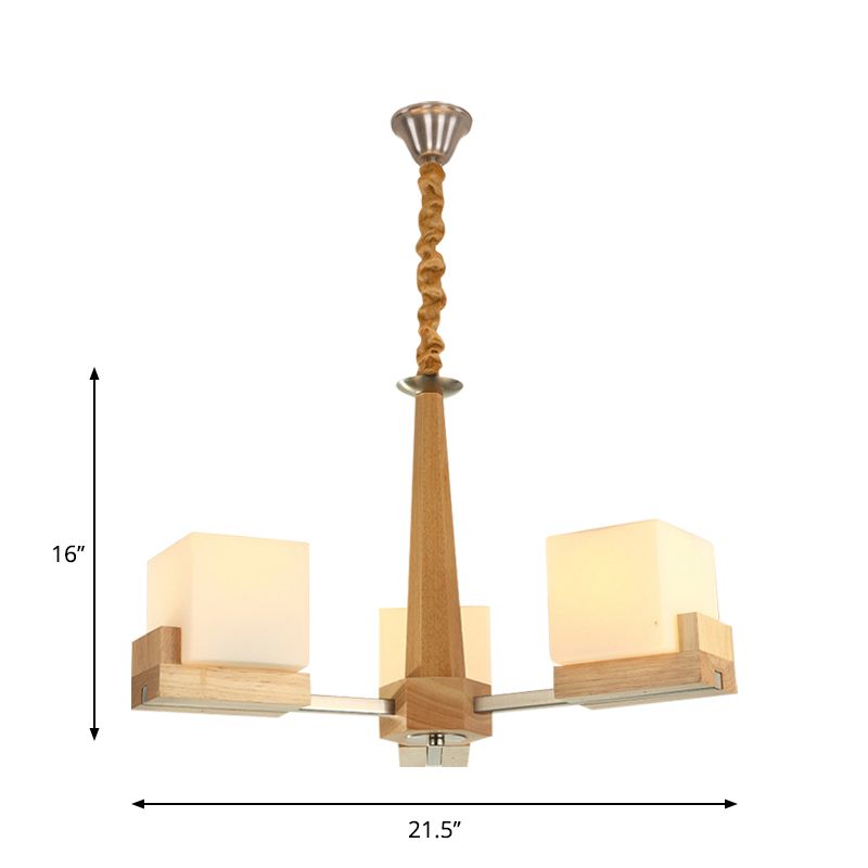 Glaswürfel Deckenlampe 3/5/8 Köpfe Nordische Kronleuchterbeleuchtung in Holz für Wohnzimmer