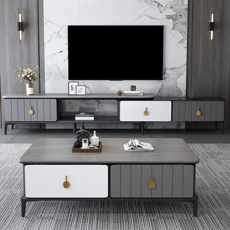 16.5" Contemporary TV Console Stone Top TV Stand for TVs with 3/4 Drawers