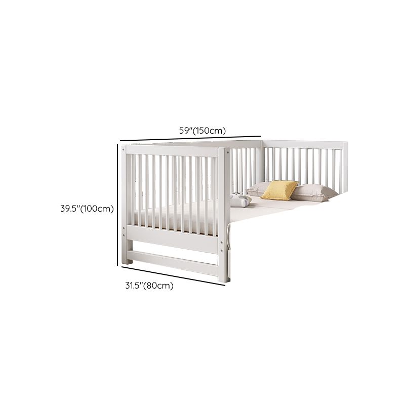 White Baby Crib Scandinavian Beech Nursery Bed with Guardrails