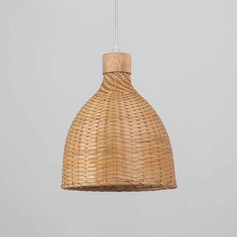 Onion/Raindrop/Bell Bamboo Pendant Lighting Asia 1 Light Beige Hanging Light Fixture over Table,  10.5"/17"/18" W