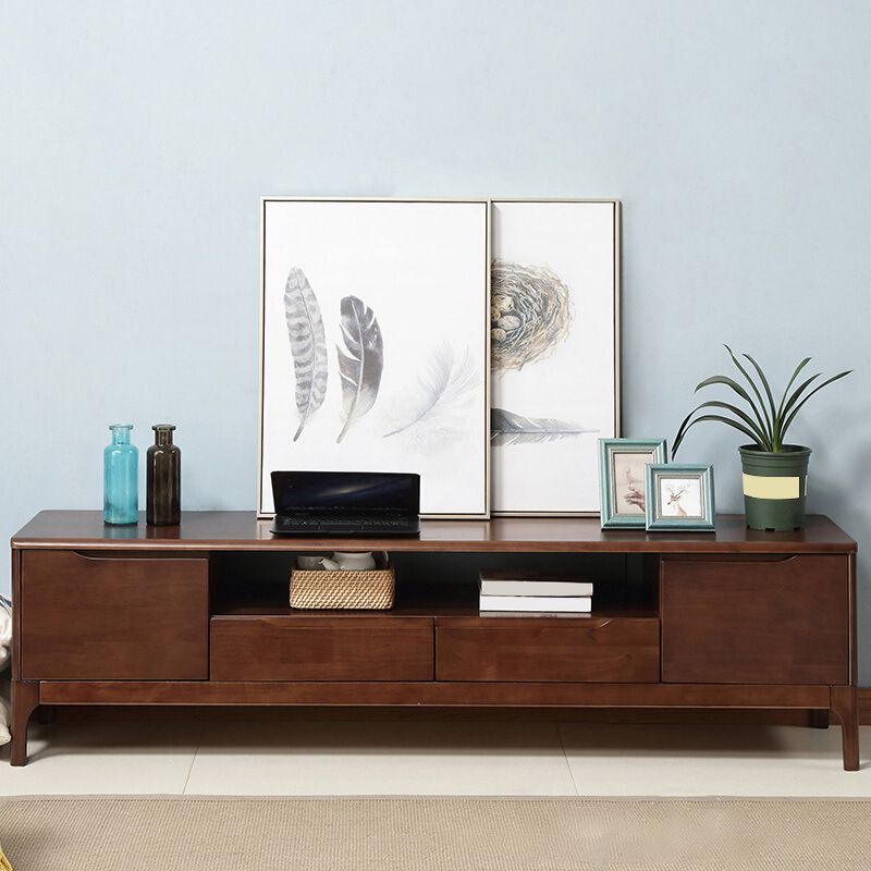 Rubber Wood Media Console Modern 2 Doors TV Console with Splayed Wooden Legs