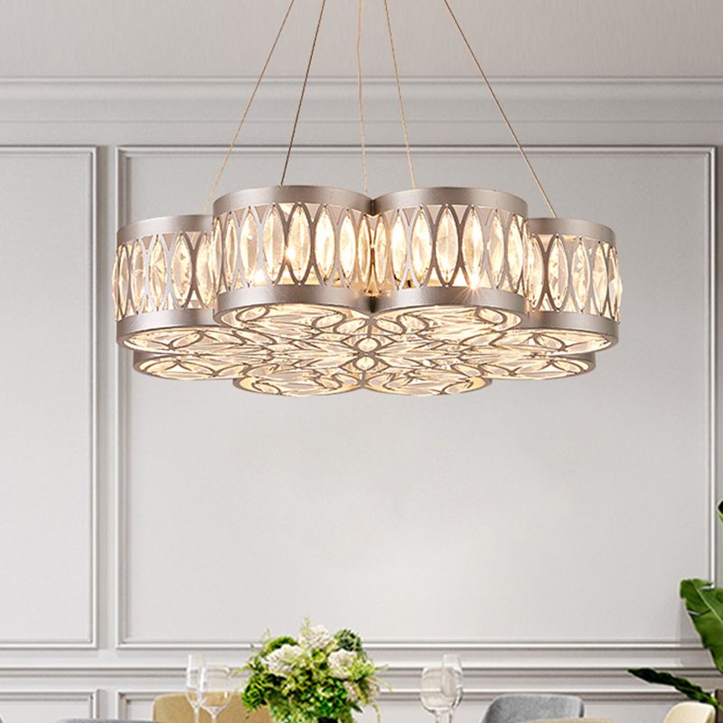 Bloom Dining Room Chandelier Lighting Fixture Faceted Crystal 3 Bulbs Modern Pendant Light in Silver