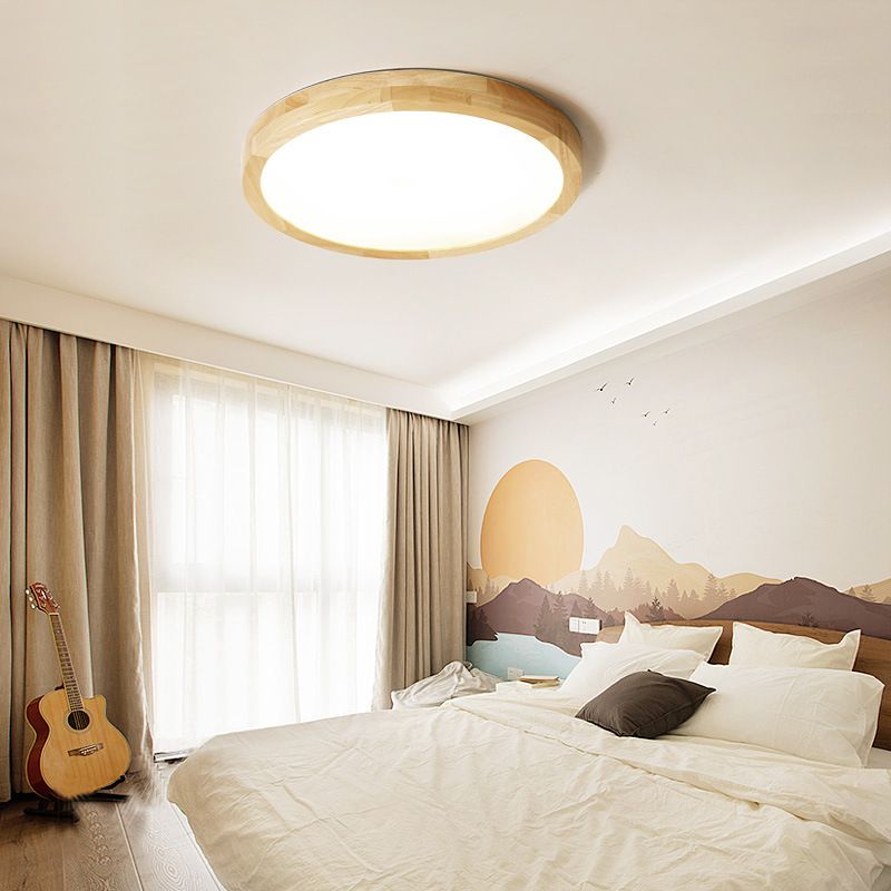 Modern Simplicity LED Flush Mount Circular Wooden Ceiling Light in Brown