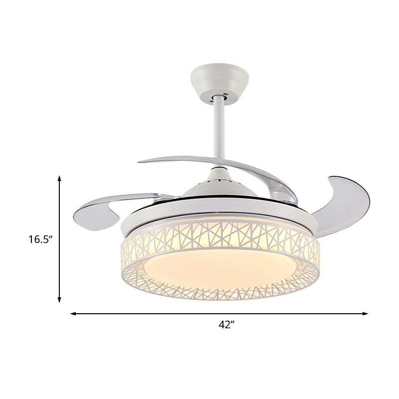 Acryl ronde ventilatorverlichting minimalisme LED 42 "W keuken semi -spoelmontage plafondarmatuur in wit met 4 heldere messen, externe/wandregeling/frequentieconversie