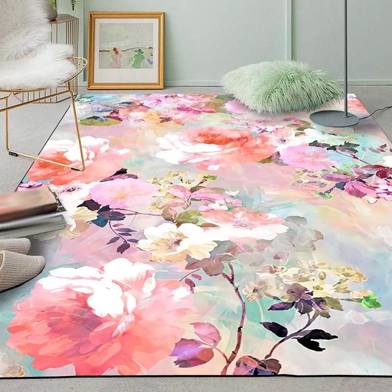 Tappeto per camera da letto rosa francese floral flow area area tappeto poliestere lavabile in lavatrice