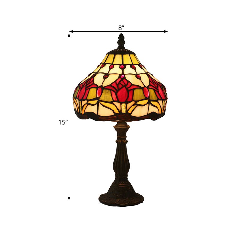 1 Head Tulip Nightstand Lighting Mediterranean Dark Coffee Hand Cut Glass Table Light