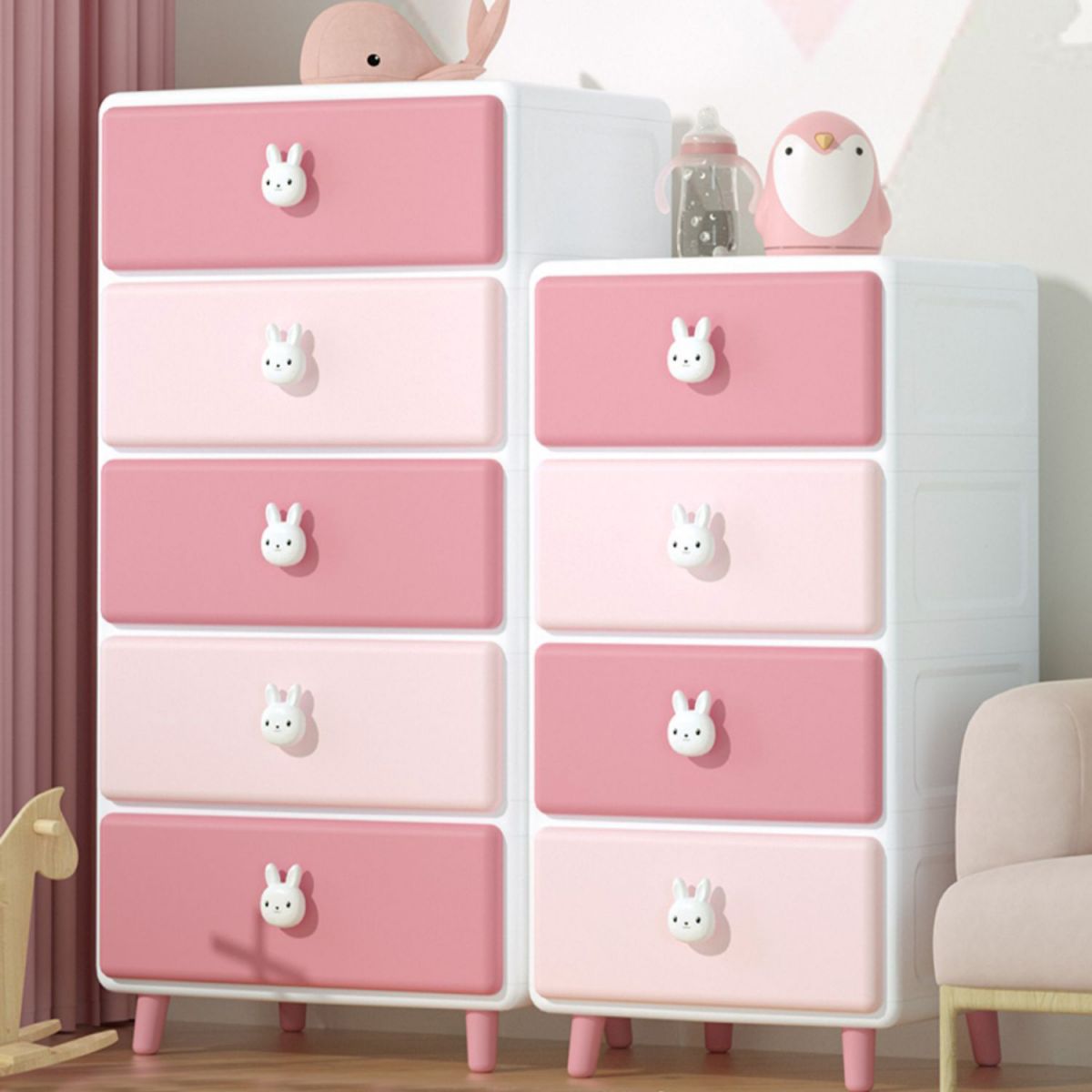 Modern Chest Dressers Plastic Kids Nightstand with 5/6 Drawers , 16.77 Inch W