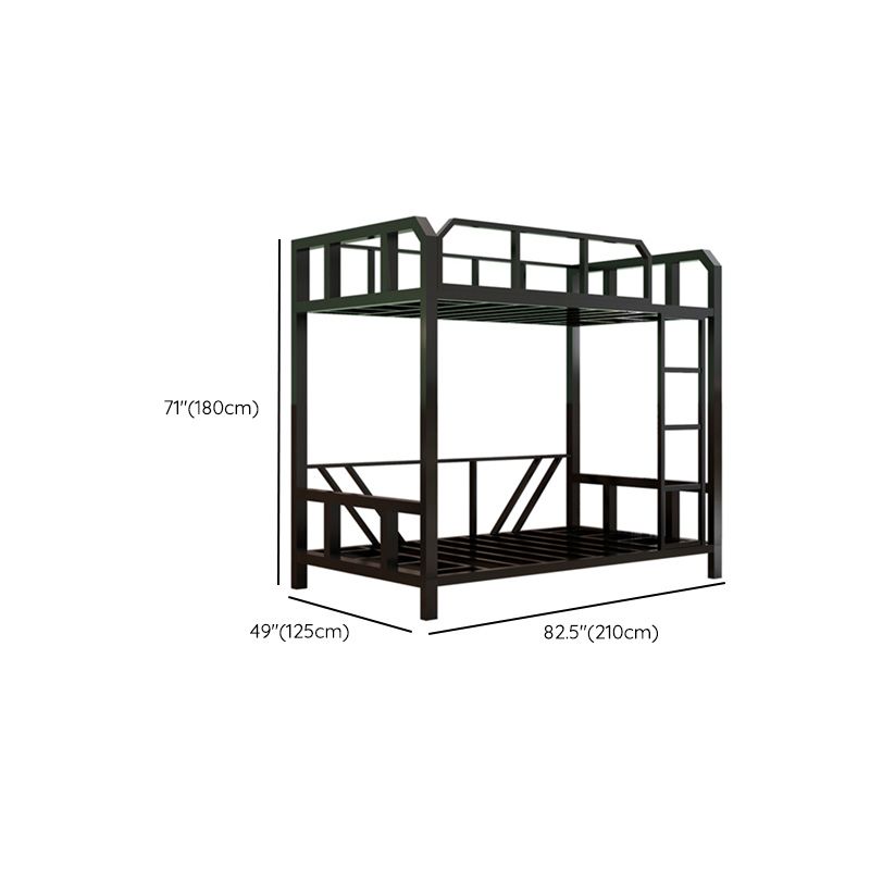 Contemporary Bunk Bed in Black Metal with Built-In Ladder and Guardrails