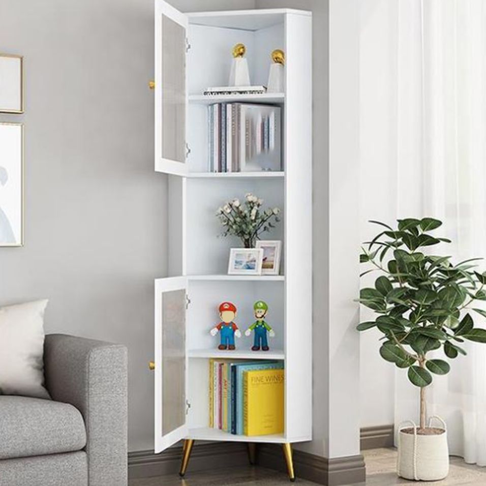 Wooden Accent Cabinet with 2 Glass Doors and Straight Legs Cabinet