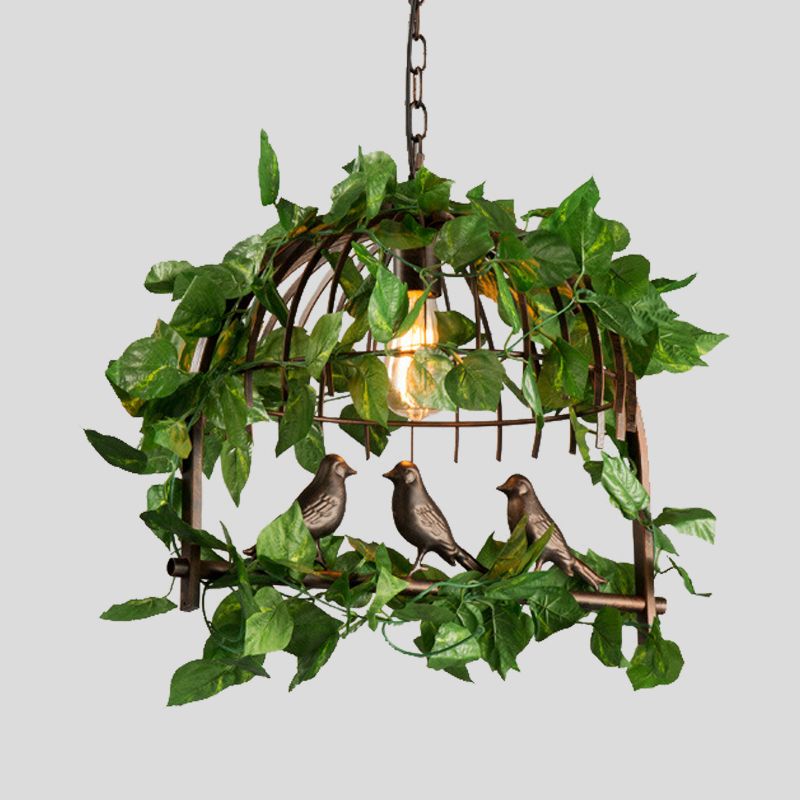 1 Bulb Birdcage Pendant Light Vintage Black Metal LED Plant Hanging Lamp for Restaurant