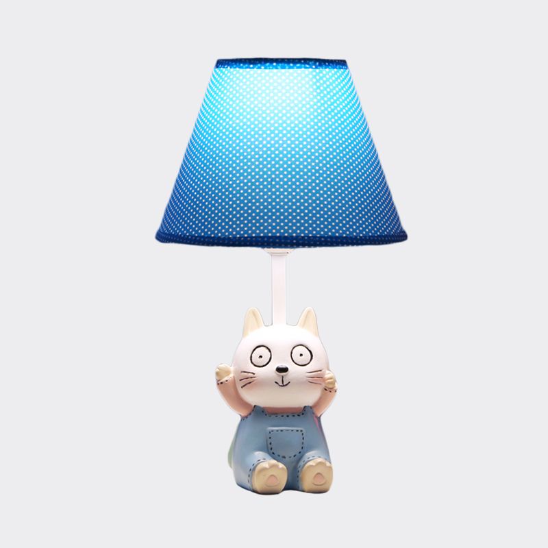 Cat Study Room Reading Lamp Resin 1 Head Cartoon Task Lighting in Red/Blue with Letter/Spots Shade