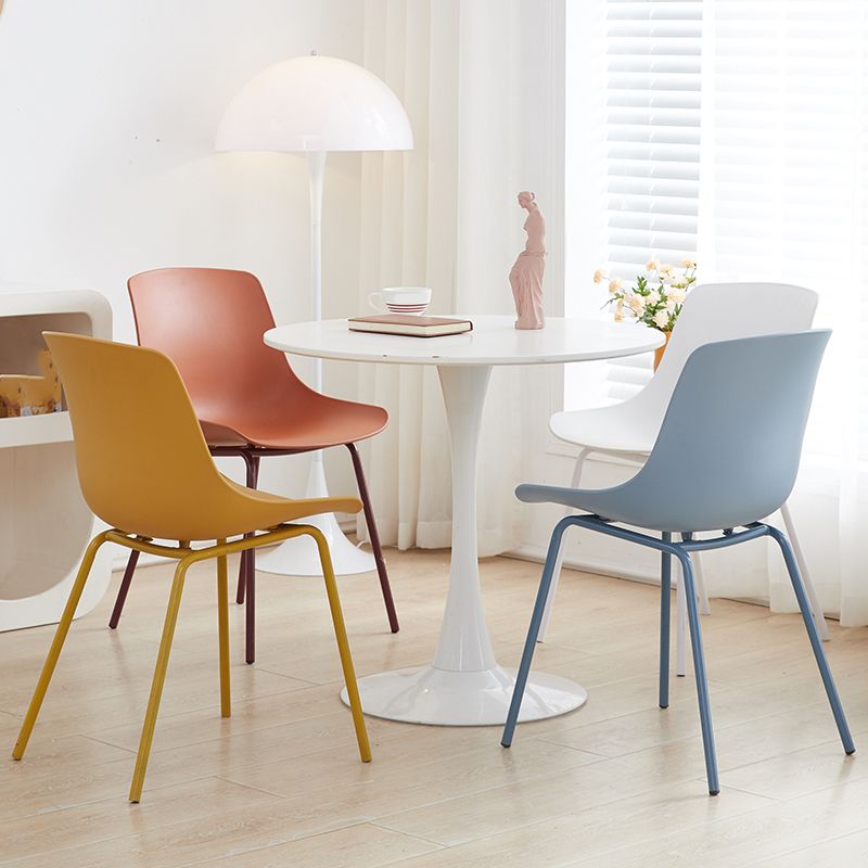 Contemporary Kitchen Plastic Parsons Metal Leg Dining Side Chair