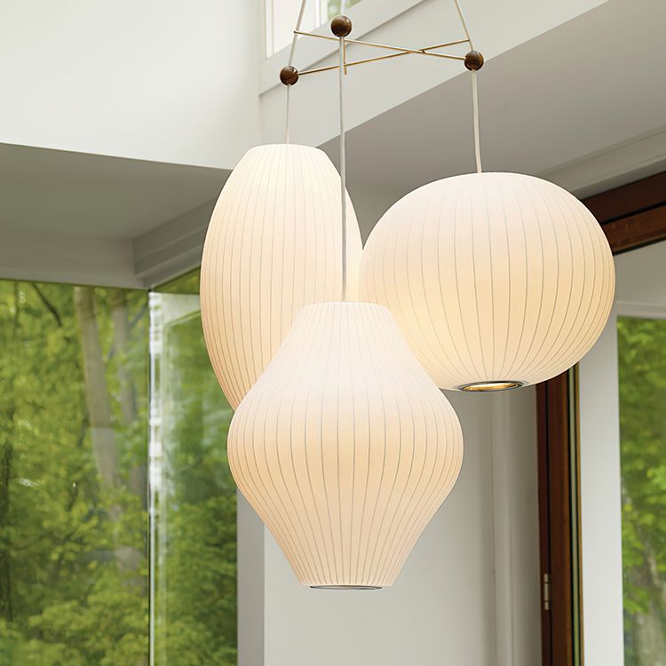 Minimalist Pendant Ceiling Light White Lantern Hanging Light Fixture with Fabric Shade