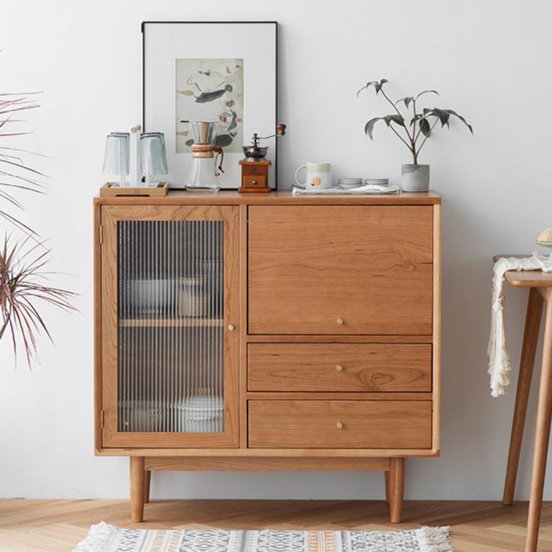 Contemporary Side Board Pine Sideboard Cabinet with Drawers for Dining Room