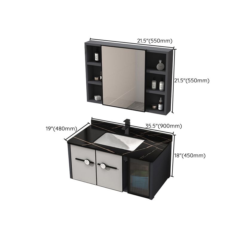 Metal Base Modern Bathroom Vanity Single Rectangular Wall Mount Vanity Set