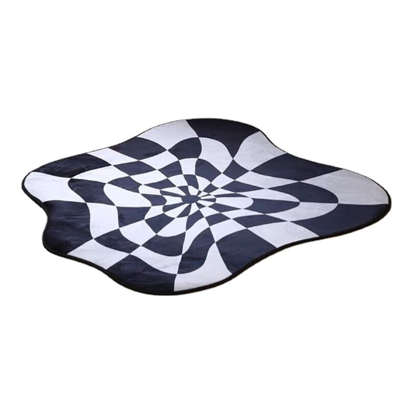 White Check Print Rug Polyester Modern Rug Washable Rug for Drawing Room