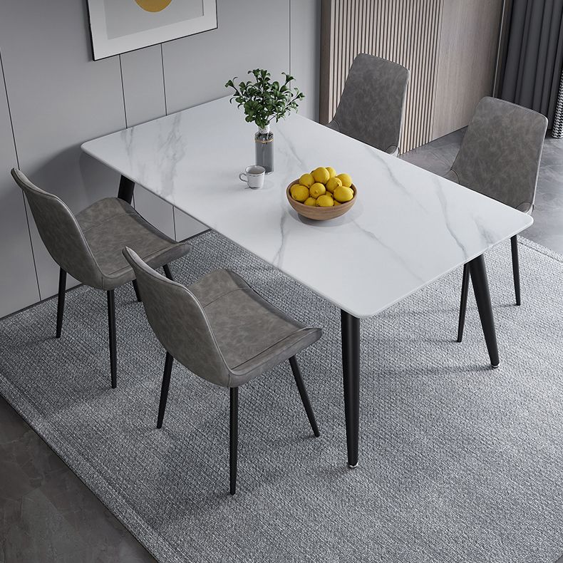 Mesa de comedor de piedra sinterizada de forma rectangular contemporánea mesa de comedor de cocina con 4 patas base