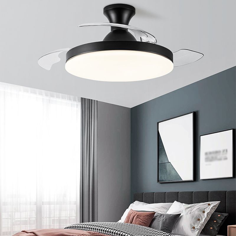 Invisible Blades Fan Light Fixture Modern Living Room Semi Flush Mount LED Ceiling Light